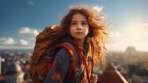 surion be a girl kid as superhero with a backpack looking over e2c70e30 2352 4907 a7b2 e1df050a770d - aKadeemi